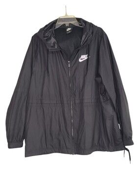 Nike Black Full Zip Hooded Windbreaker Jacket Size 2X Lightweight Sporty